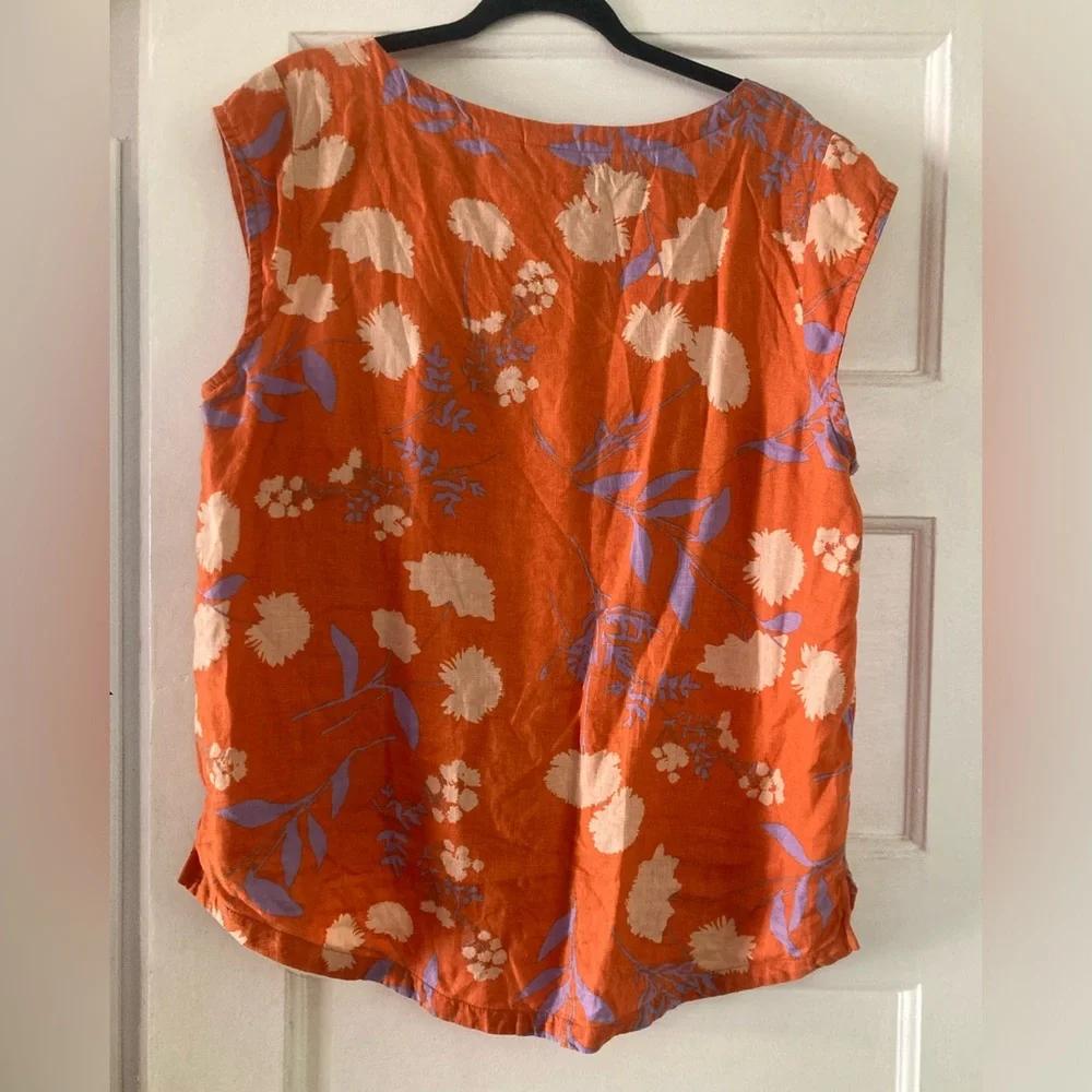 Rachel Zoe Orange and Purple Floral Top, 100% linen - Picture 3 of 3